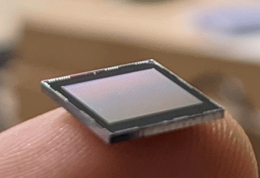 Darstellung eines Sensorchips liegend auf einem Finger.