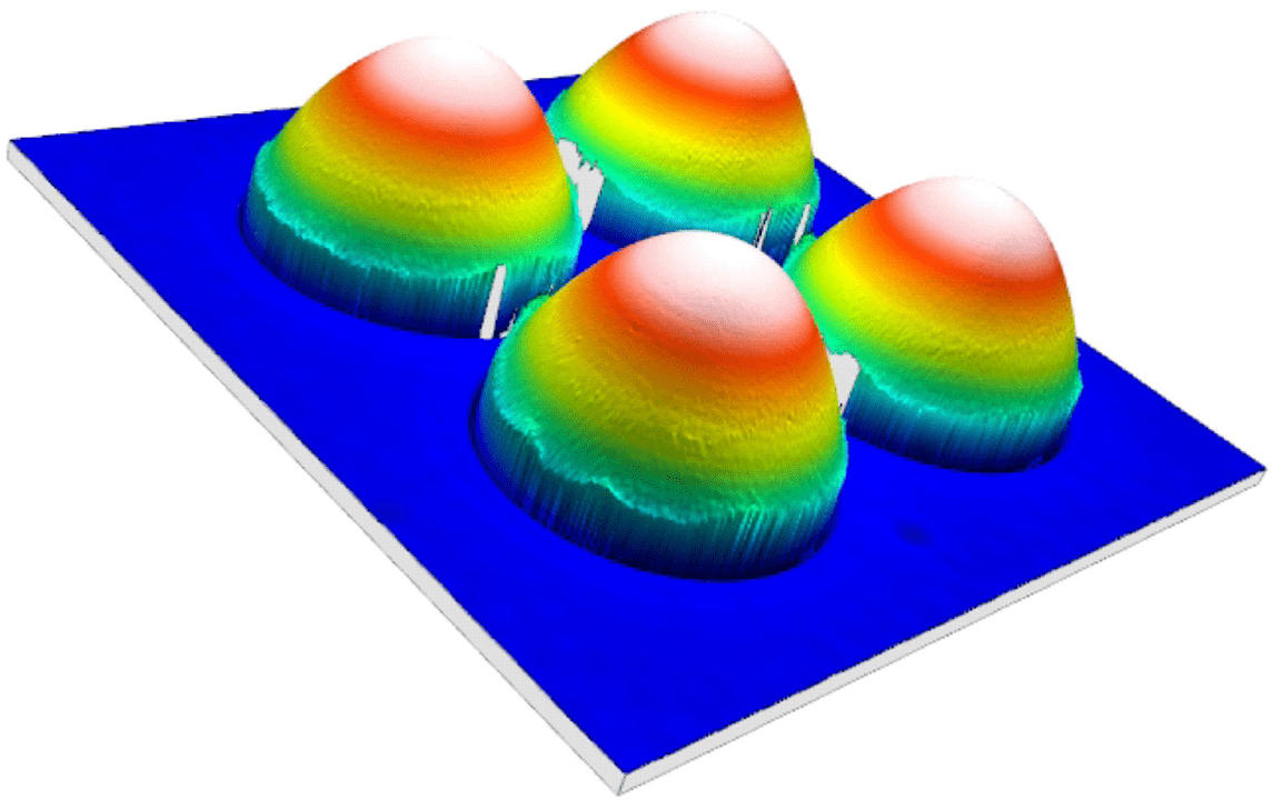 The microlens design shown here is adapted to the sensor architecture for maximum performance enhancement.